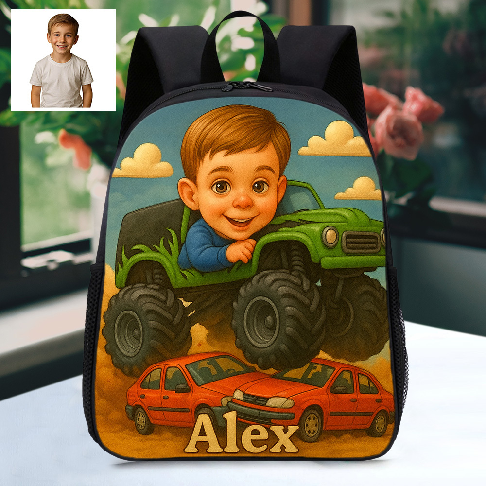 Custom Photo Cartoon Kids Backpack with Personalised Name Durable School Bag for Kids Love Sports