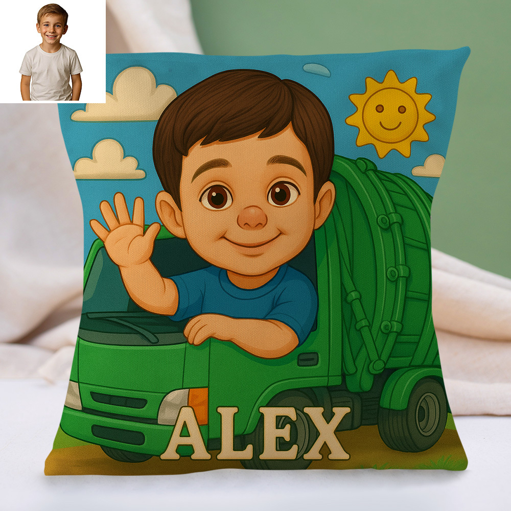 Custom Cartoon Portrait Pillow with Child Photo and Name Personalised Cushion Gift for Kids Room Decor