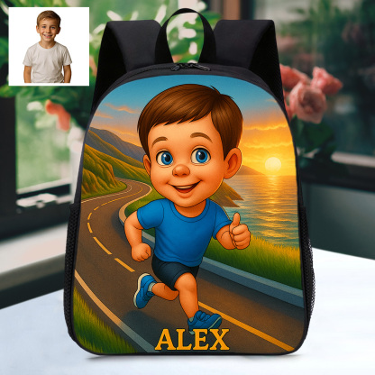 Custom Photo Cartoon Kids Backpack with Personalised Name Durable School Bag for Kids Love Sports