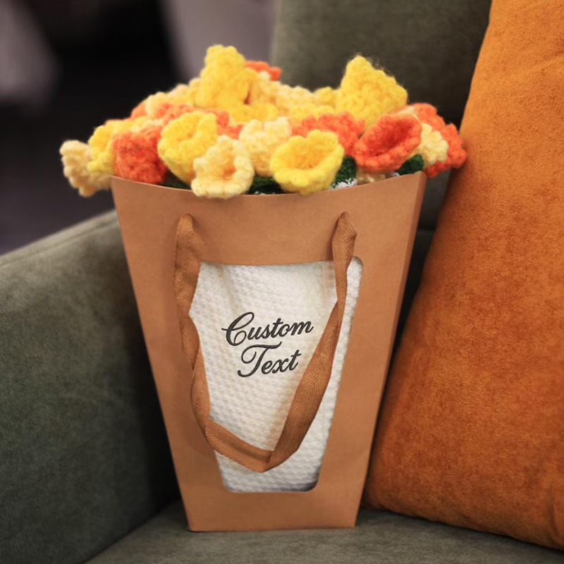 Handmade Finished Crochet Flower Blanket Bouquet Rose Knitted Bouquet Ready Made Throw Christmas Gift