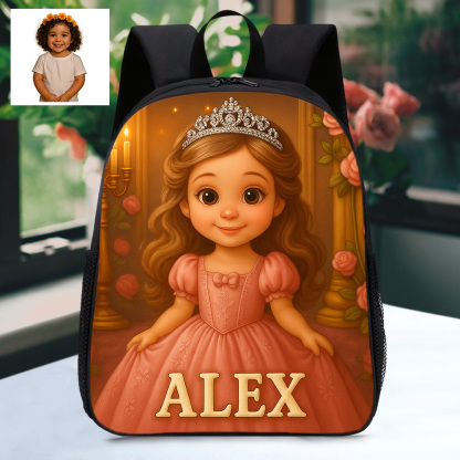 Custom Photo Portrait Kids Backpack with Name Personalised Cartoon Photo School Bag Back to School Gifts for Girls