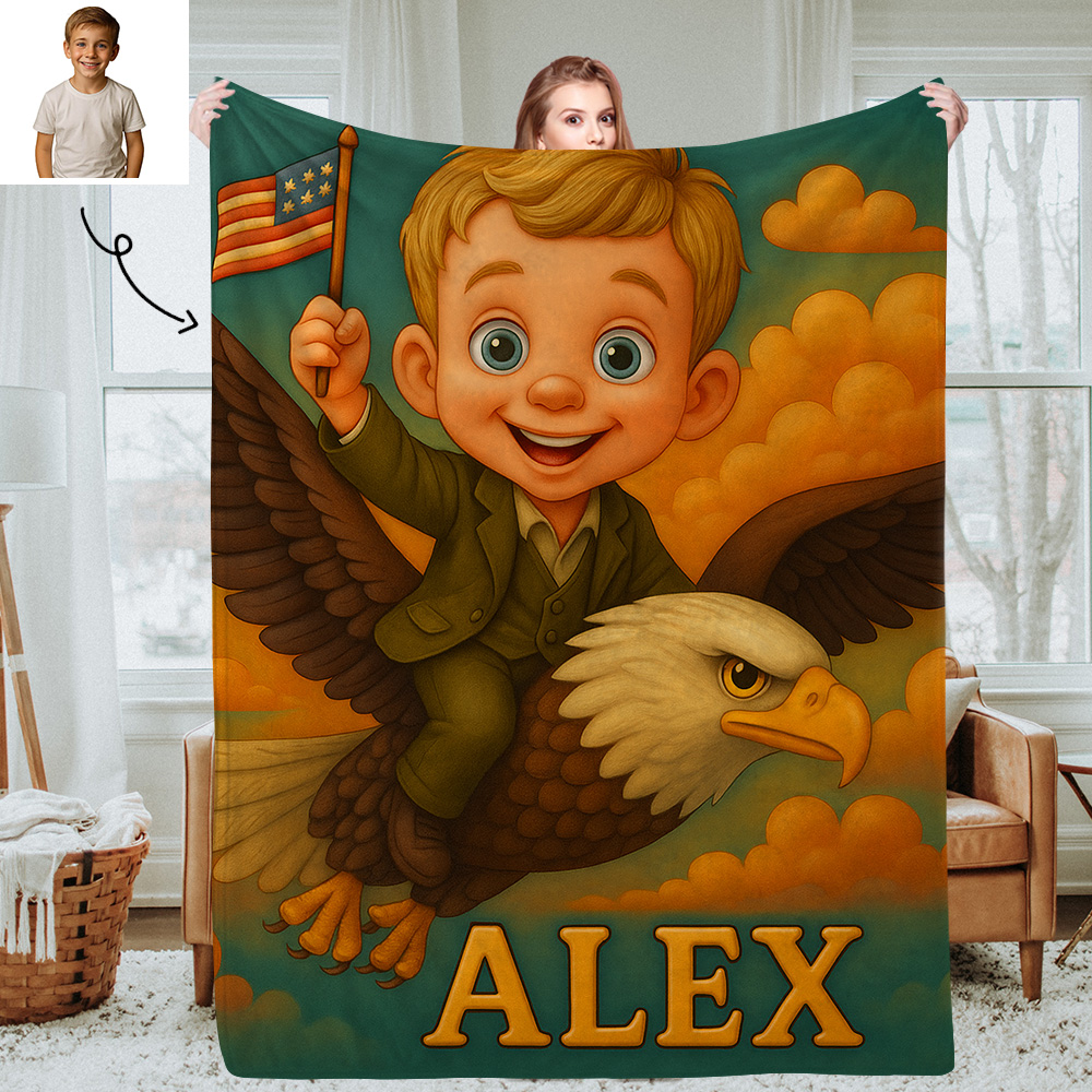 Sci Fi Theme Custom Cartoon Kids Blanket with Personalised Name and Photo Soft Throw for Bedroom or Reading Nook
