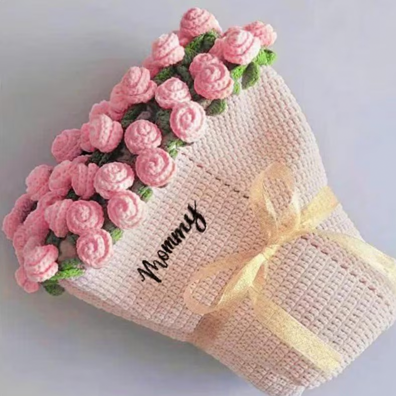 Handmade Finished Crochet Flower Blanket Bouquet Rose Knitted Bouquet Ready Made Throw Christmas Gift