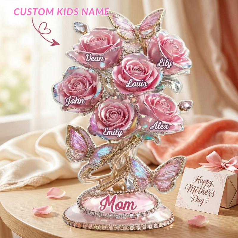 Custom Acrylic Plaque Personalised Kids Names Rose Bouquet Decorations Love Rooted in Motherhood Mother's Day Gifts for Mom Grandma
