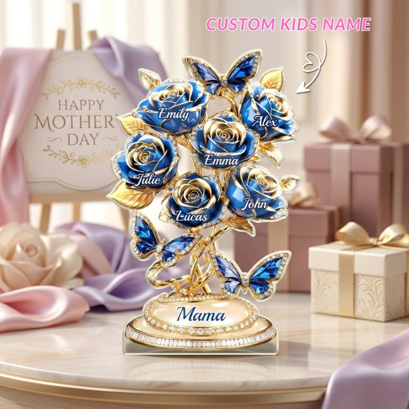 Custom Acrylic Plaque Personalised Kids Names Rose Bouquet Decorations Love Rooted in Motherhood Mother's Day Gifts for Mom Grandma