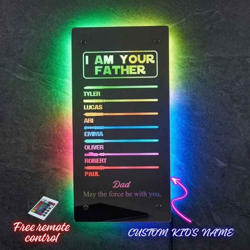 Custom Name Mirror Light I Am Their Father Lightsaber Mirror Lamp Father's Day Gift