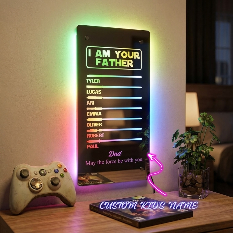 Custom Name Mirror Light I Am Their Father Lightsaber Mirror Lamp Father's Day Gift
