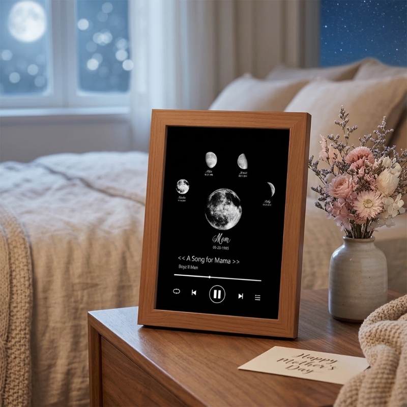 Photo Frame with Music Custom Whole Song Frame Personalised Moon Phases Music Player Mother's Gift for Mom