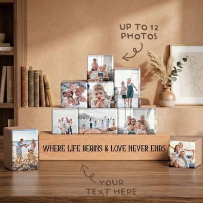 Personalised Wooden Stacking Photo Blocks Custom Photo Cute Dog Cat Family Gifts for Father's Day