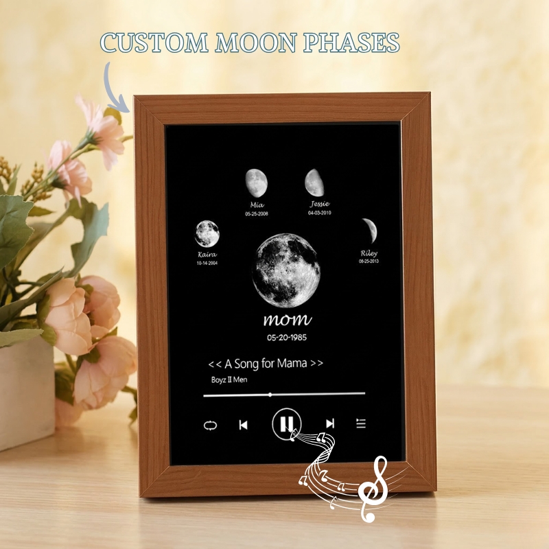 Photo Frame with Music Custom Whole Song Frame Personalised Moon Phases Music Player Mother's Gift for Mom