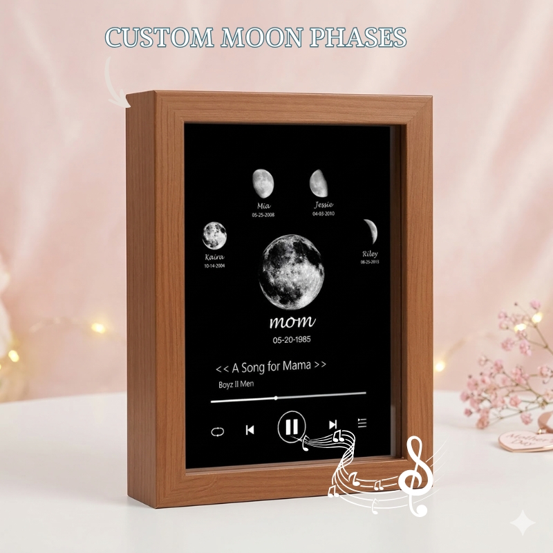 Photo Frame with Music Custom Whole Song Frame Personalised Moon Phases Music Player Mother's Gift for Mom