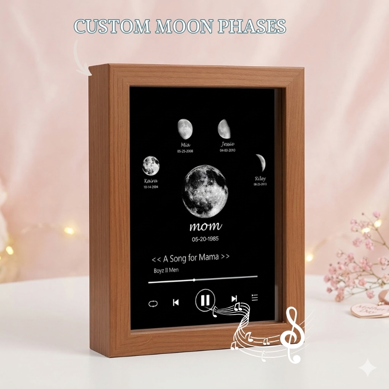 Photo Frame with Music Custom Whole Song Frame Personalised Moon Phases Music Player Mother's Gift for Mom