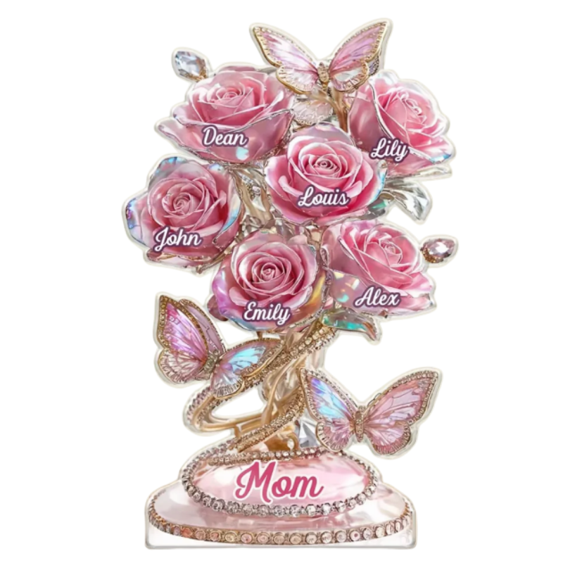 Custom Acrylic Plaque Personalised Kids Names Rose Bouquet Decorations