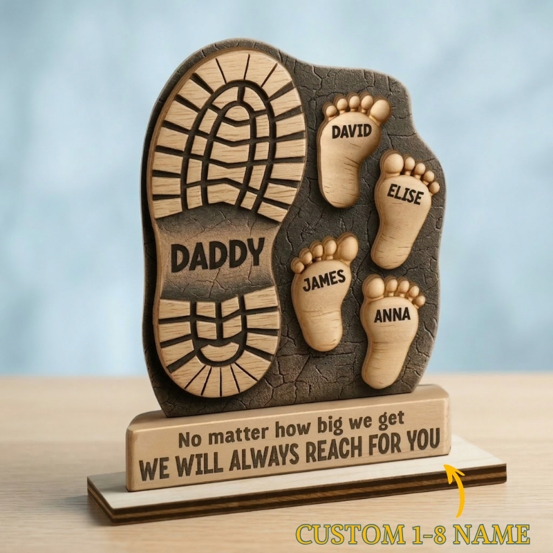 Personalised Father's Day Double Layer Wood Sign Custom 3D Effect Wooden Plaque 1-8 Footprint Your Steps Lead Us Gift for Dad