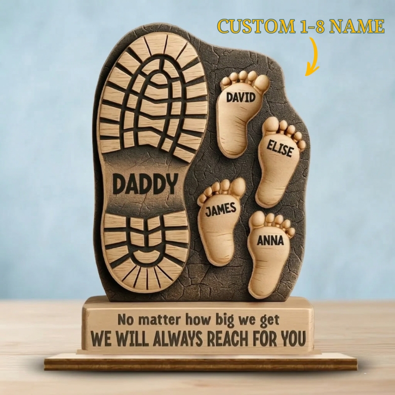 Personalised Father's Day Double Layer Wood Sign Custom 3D Effect Wooden Plaque 1-8 Footprint Your Steps Lead Us Gift for Dad