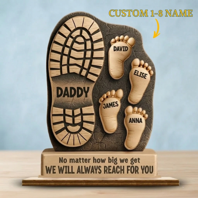 Personalised Father's Day Double Layer Wood Sign Custom 3D Effect Wooden Plaque 1-8 Footprint Your Steps Lead Us Gift for Dad