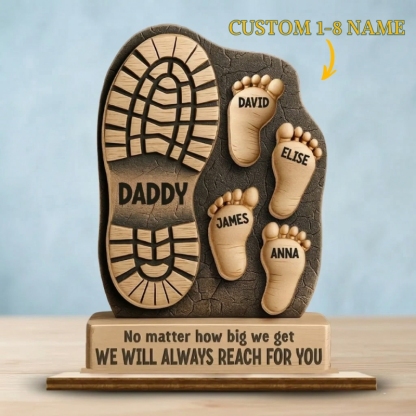Personalised Father's Day Double Layer Wood Sign Custom 3D Effect Wooden Plaque 1-8 Footprint Your Steps Lead Us Gift for Dad