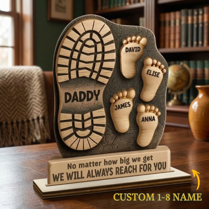 Personalised Father's Day Double Layer Wood Sign Custom 3D Effect Wooden Plaque 1-8 Footprint Your Steps Lead Us Gift for Dad
