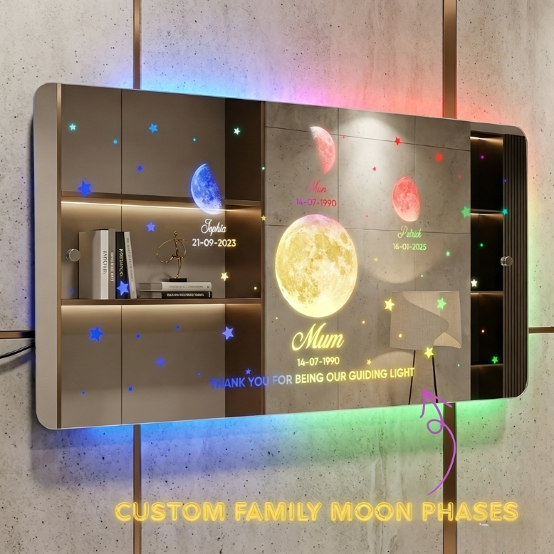 Personalised Mum's Exclusive Galaxy Mirror Lamp Customized Moon Phases Bedroom Sign Neon Illuminated Light Gift for Kids and Mums