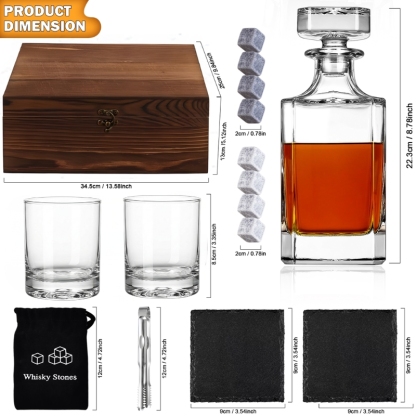 Custom Photo-Engraved Whisky Decanter Ice Wine Stone Set Personalised Laser Engraved Bourbon Bottle & Glasses Father's Gift for Dad
