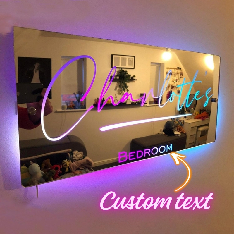 Custom Name Mirror Sign LED Light Up Mirror Christmas Gifts Bedroom Si
