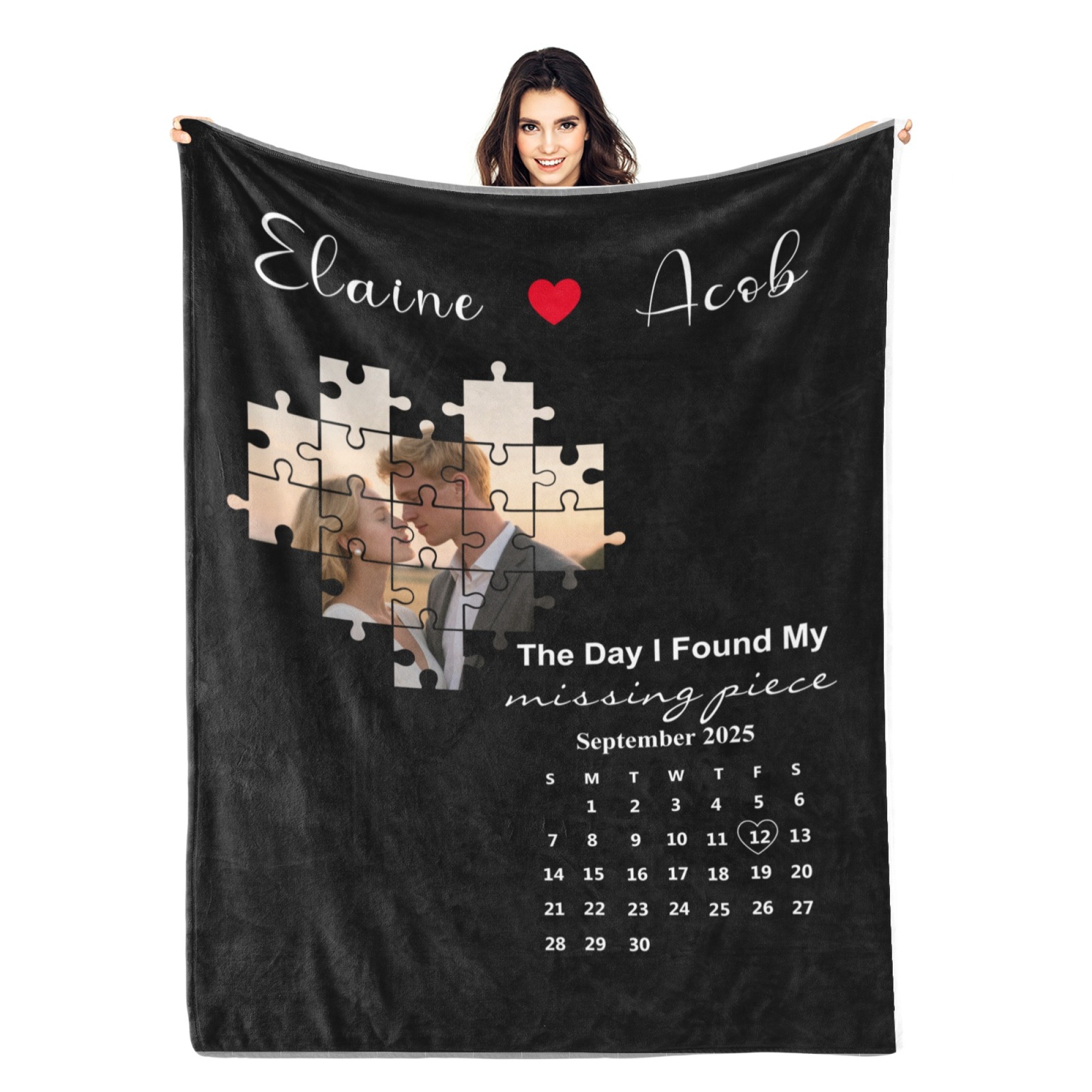 Missing Piece Couple Blanket With Photos  Blanket Personalised Calendar Blanket with Photos Text Valentine's Day Gift for Couple