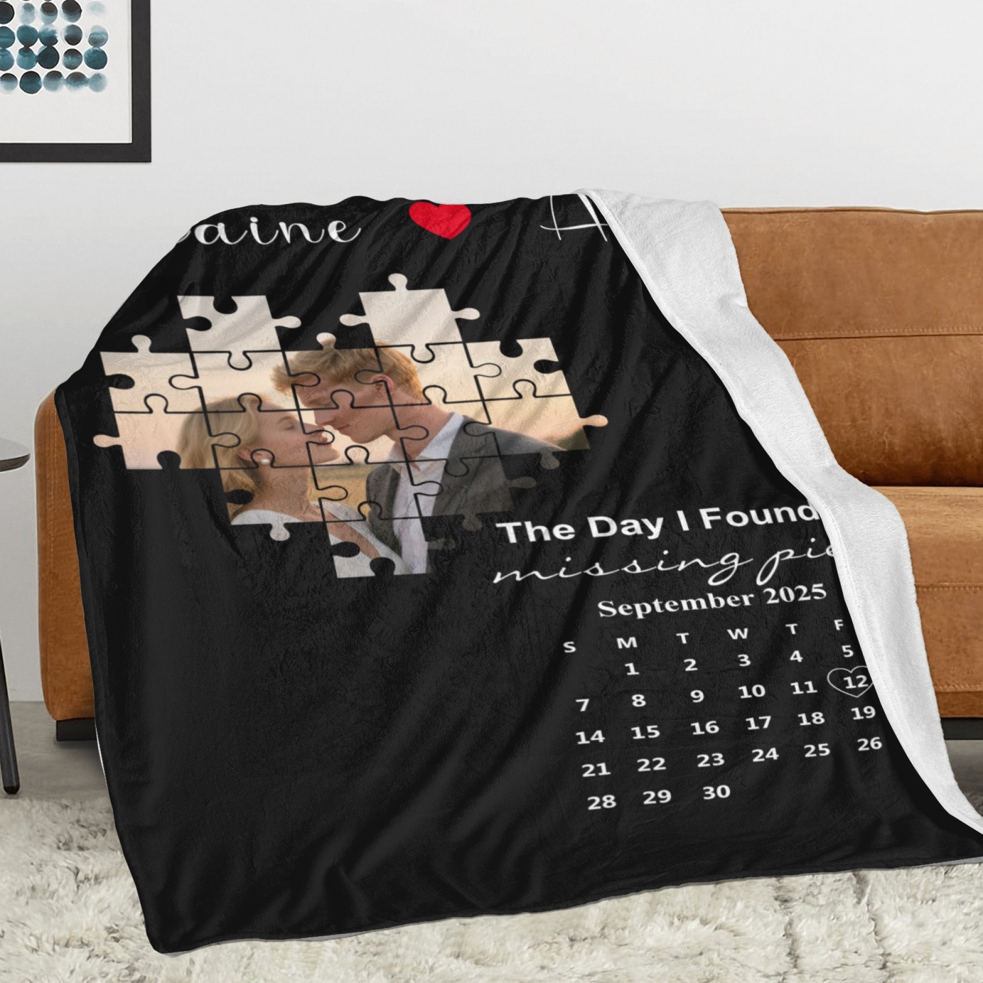 Missing Piece Couple Blanket With Photos  Blanket Personalised Calendar Blanket with Photos Text Valentine's Day Gift for Couple