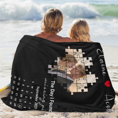 Missing Piece Couple Blanket With Photos  Blanket Personalised Calendar Blanket with Photos Text Valentine's Day Gift for Couple