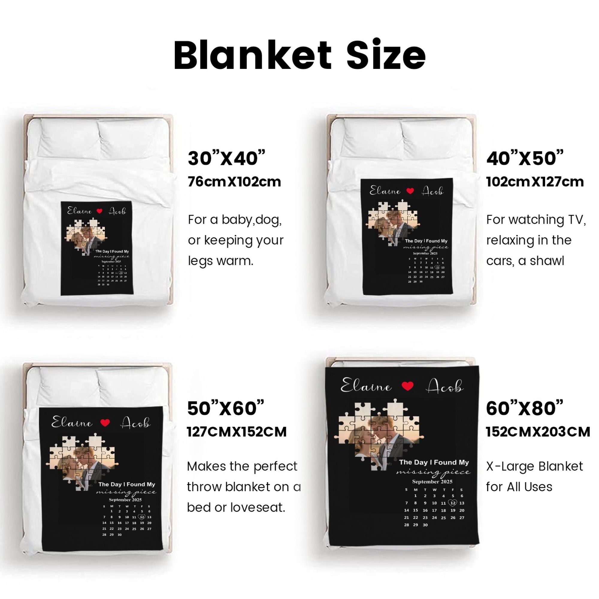 Missing Piece Couple Blanket With Photos  Blanket Personalised Calendar Blanket with Photos Text Valentine's Day Gift for Couple