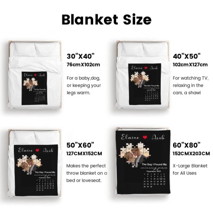 Missing Piece Couple Blanket With Photos  Blanket Personalised Calendar Blanket with Photos Text Valentine's Day Gift for Couple