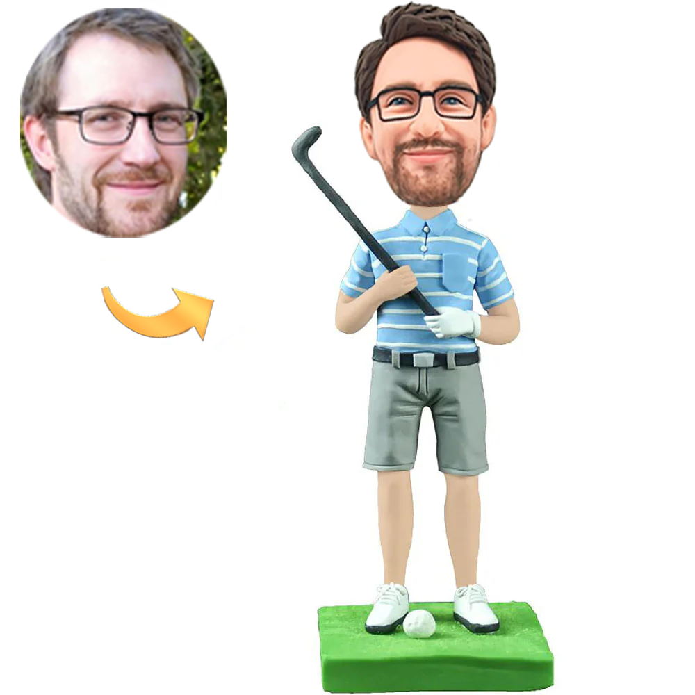 Male Businessman Holding a Golf Club with Text Engraved