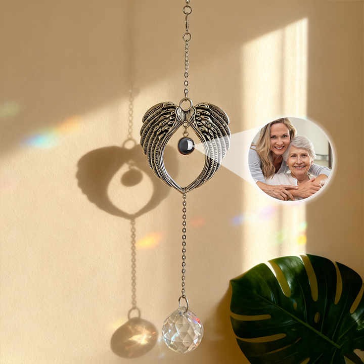 Personalised Angel Wings Photo Sun Catcher Custom Projection Ornaments Anniversary Gift for Christmas