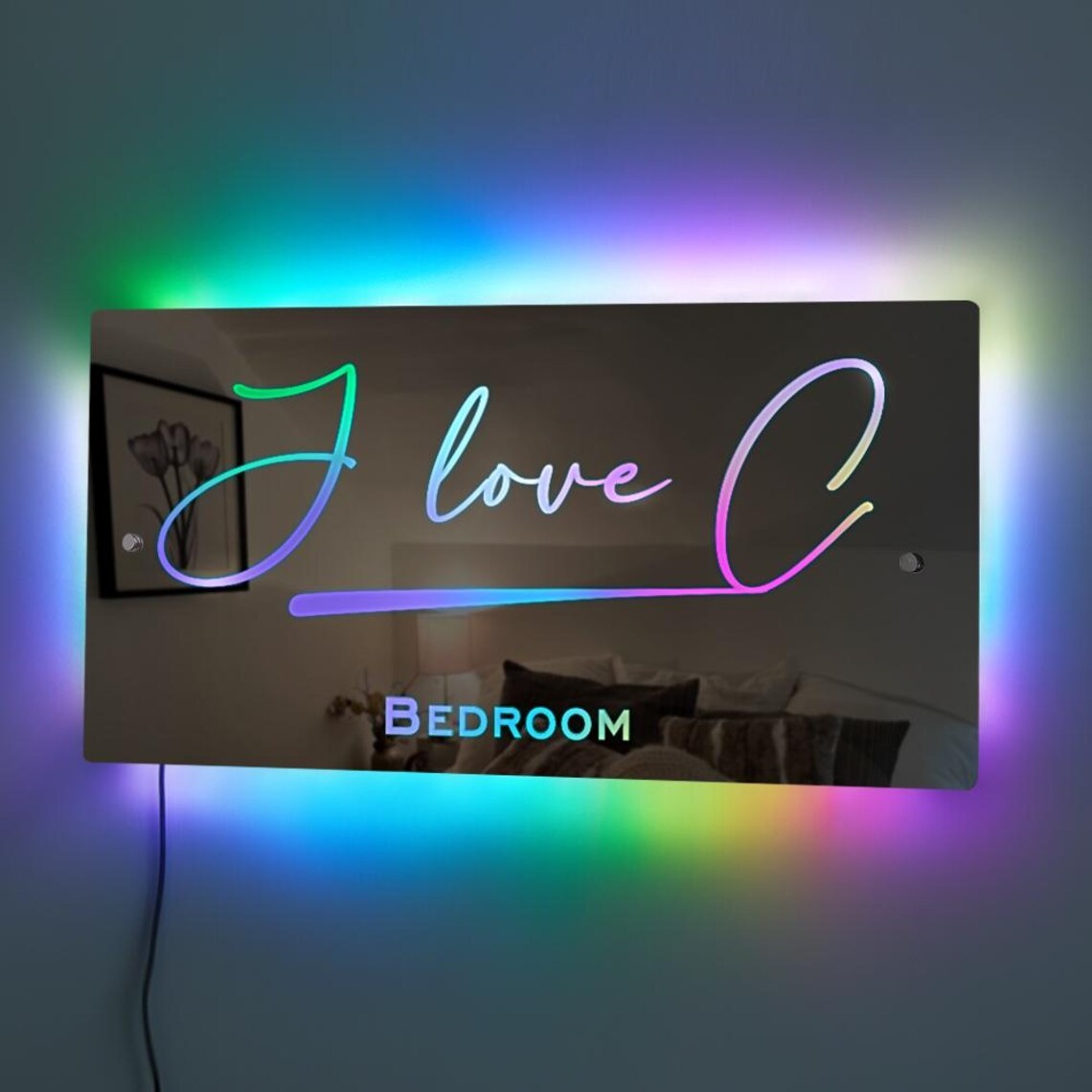 Custom Name Mirror Sign LED Light Up Mirror Christmas Gifts Bedroom Sign Neon Illuminated Light
