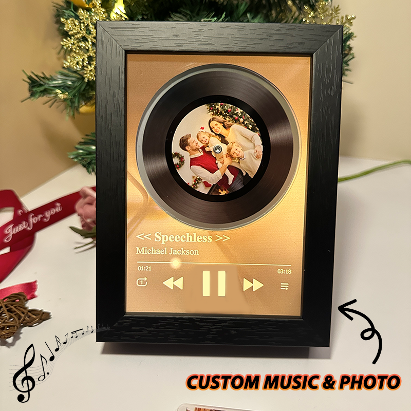 Custom Whole Song Photo Frame with Music Christmas Gifts Personalised Rotating Vinyl Night Light Music Player (Can Play Whole Song)