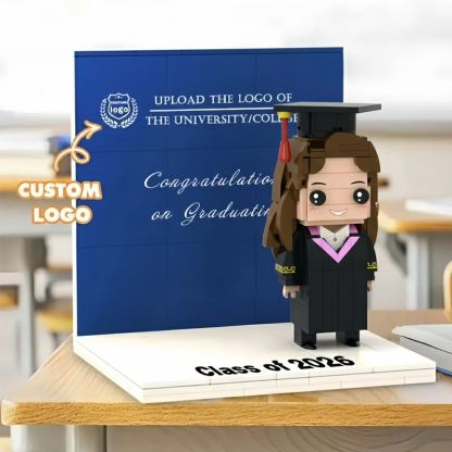 Custom Photo  and School Logo Building Bricks Figure Full Body Customizable 1 Person Display Panel Personalised Graduation Gift