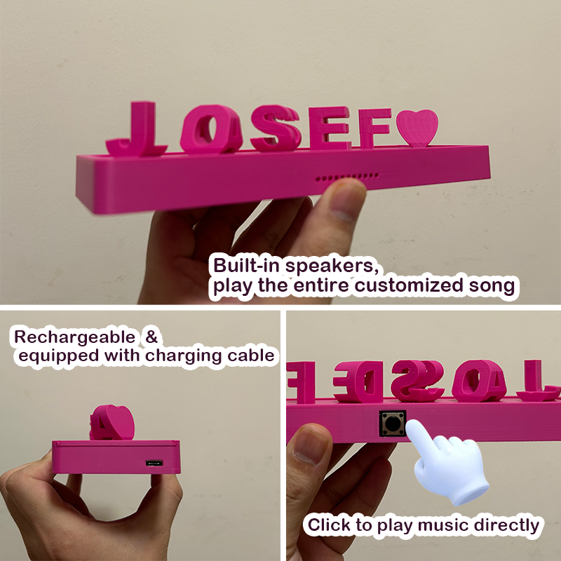 Custom Dual Name and Play Whole Song Illusion Love 3D Printed Personalised Double Flip Music Name Plate Double Sided Words Plate Valentines Gift