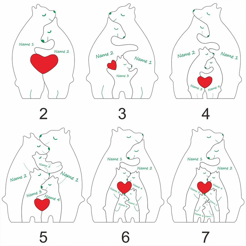 Personalised Wooden Bear Family Name Puzzle Engraved Wooden Custome Animal Family Gift for Parents & Kids