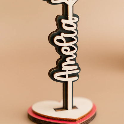 Personalised Wooden Rose Flower Name Stand Laser Cut Plywood Names & Birth Month Flowers Gifts for Mom