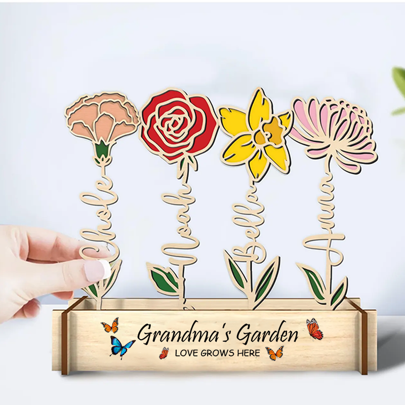 Personalised Wooden Birth Flower Garden Sign Grandma's Garden Names & Birth Month Flowers
