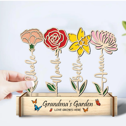 Personalised Wooden Birth Flower Garden Sign Grandma's Garden Names & Birth Month Flowers