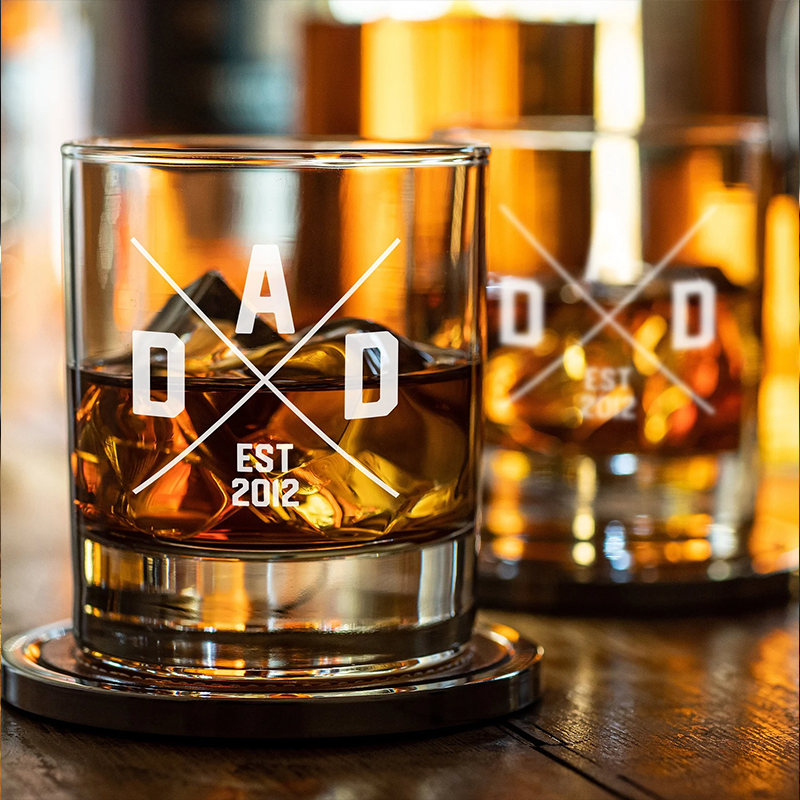 Custom Dad Whiskey Glass Personalised Fathers Day Gift Established Date Glass Bourbon Glass Whiskey New Dad Gift