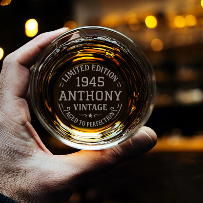 Custom 80th Birthday Whiskey Glass Personalised Aged to Perfection Rock Glass Gift for Him Dad Grandpa Vintage Engraved Birthday Keepsake