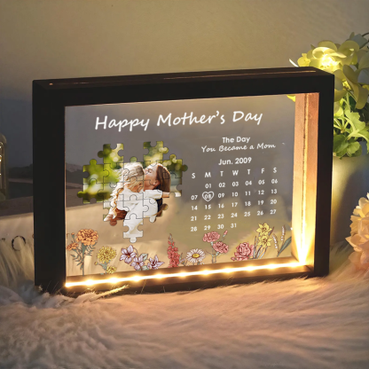 Personalised Photo and Date Birth Night Light Frame Box the Day You Became My Mother Gifts for Mom