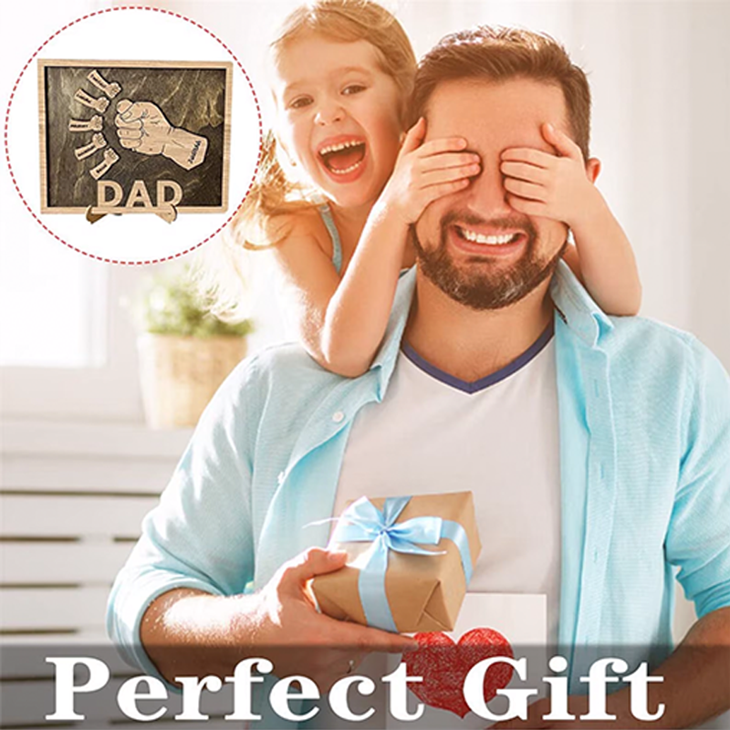 Custom Fist Bump Sign Dad and Kids Wooden Frame Personalised Name Fists Handprint Sign Family Gift Idea for Dad