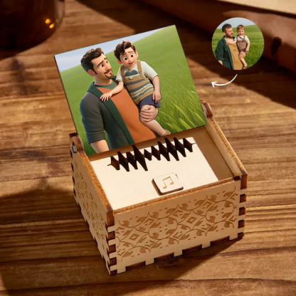 Custom Your Song and Portrait Photo Cartoon Style Music Box Can Play Whole Song Fathers Day Gifts