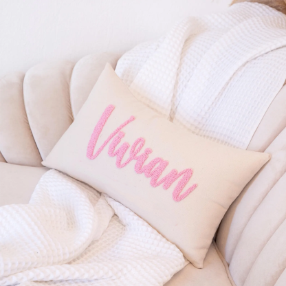 Handcraft Custom Embroidered Name Pillow with Punch Needle Newborn Baby Name Pillowcase Dorm Pillow with Name Dorm Gifts