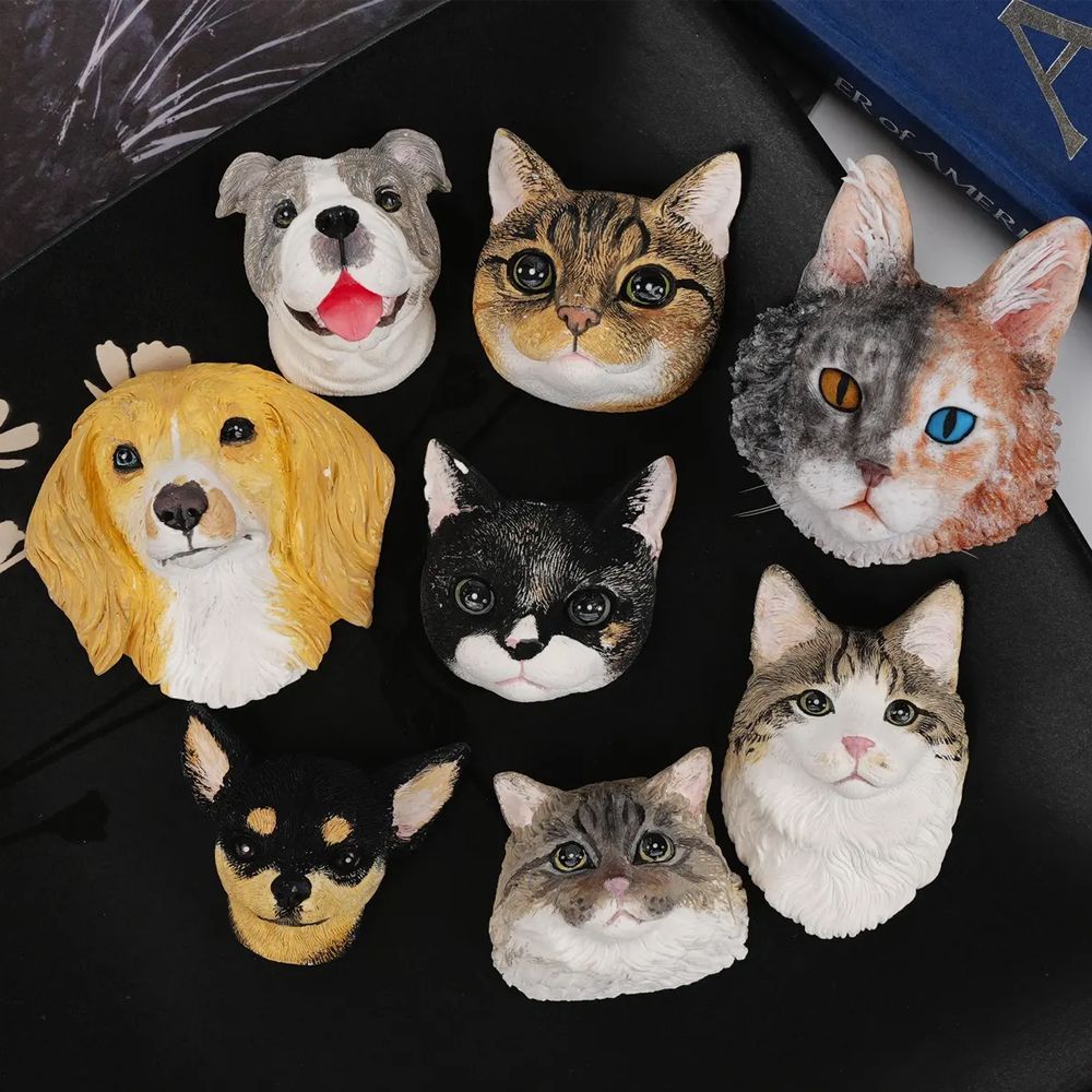 Handcraft Custom Realistic Pet Portrait Fridge Magnet Personalised 3D Cat or Dog Head Sculpture Clay Magnet Memorial Pet Gifts