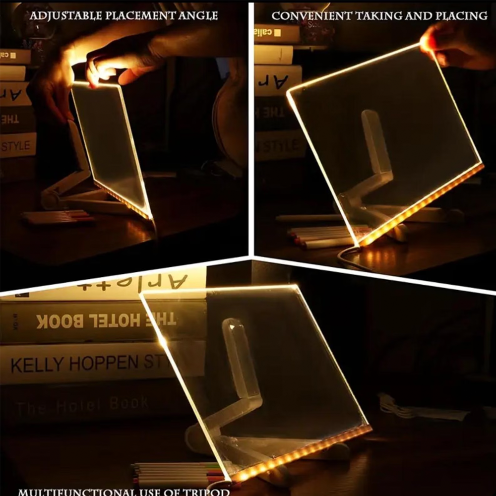 Rewritable LED Acrylic Drawing Board with Photo Line Drawing Templates USB Powered Reusable Light Up Doodle Pad Gift for Girls and Boys