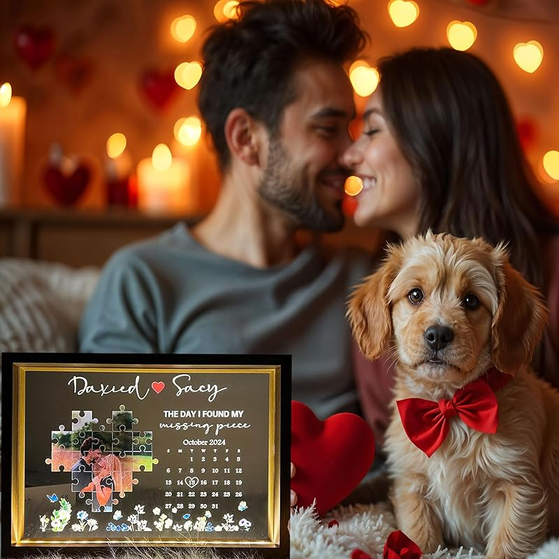 Personalised Photo and Date Night Light Frame Box the Day I Found My Missing Piece Anniversary Gifts