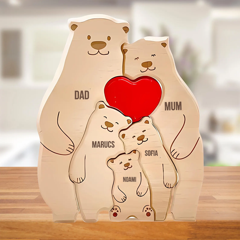 Personalised Wooden Bear Family Name Puzzle Engraved Wooden Custome Animal Family Gift for Parents & Kids